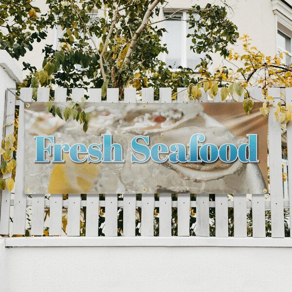 Signmission Fresh Seafood, 24 Inch x 72 Inch, Vinyl Banner - B-72-30658
