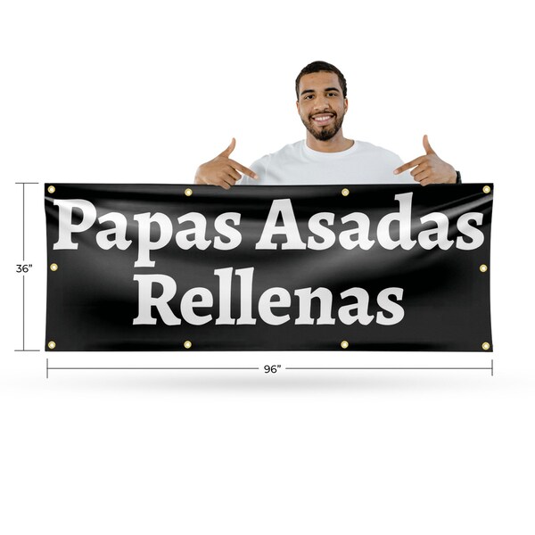 Signmission Papas Asadas Rellenas, 36 Inch x 96 Inch, Vinyl Banner - B-96-30774