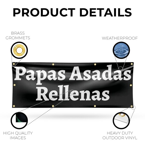 Signmission Papas Asadas Rellenas, 36 Inch x 96 Inch, Vinyl Banner - B-96-30774
