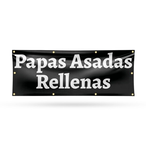 Signmission Papas Asadas Rellenas, 36 Inch x 96 Inch, Vinyl Banner - B-96-30774
