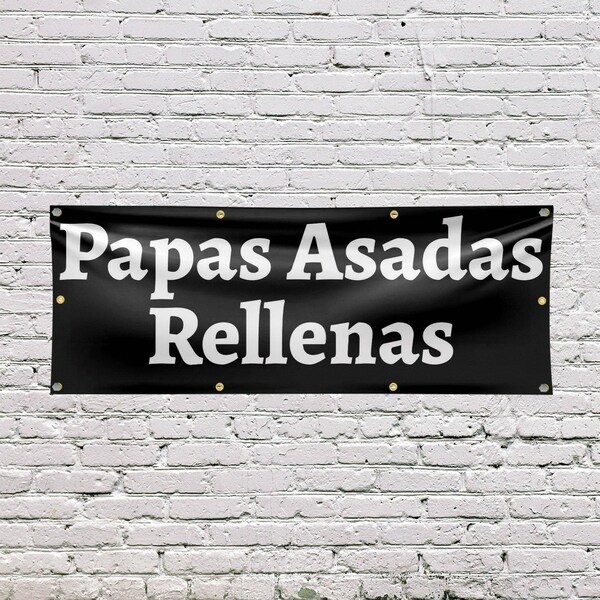 Signmission Papas Asadas Rellenas, 36 Inch x 96 Inch, Vinyl Banner - B-96-30774