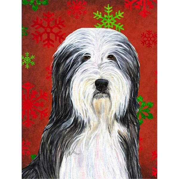 Patioplus Bearded Collie Red Green Snowflakes Holiday Christmas Flag Canvas House Size - PA2554889