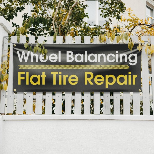 Signmission Wheel Balancing Flat Tire Repair, 18 Inch x 48 Inch, Vinyl Banner - B-30941