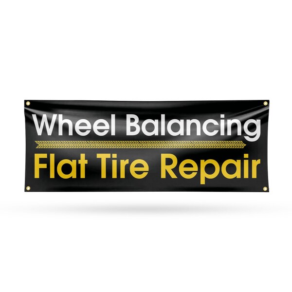 Signmission Wheel Balancing Flat Tire Repair, 18 Inch x 48 Inch, Vinyl Banner - B-30941