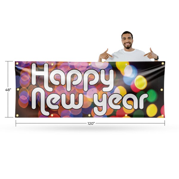 Signmission Happy New Year, 48 Inch x 120 Inch, Vinyl Banner - B-120-30693