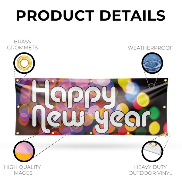 Signmission Happy New Year, 48 Inch x 120 Inch, Vinyl Banner - B-120-30693
