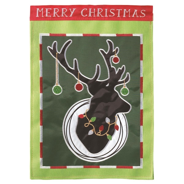 Dicksons 13 x 18 in Double Applique Christmas Deer Burlap Garden Flag - M011037