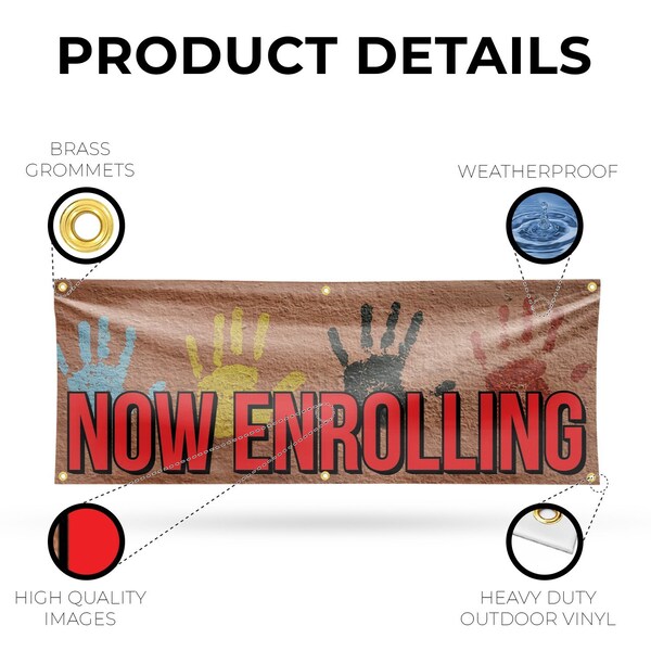 Signmission Now Enrolling, 24 Inch x 72 Inch, Vinyl Banner - B-72-30760