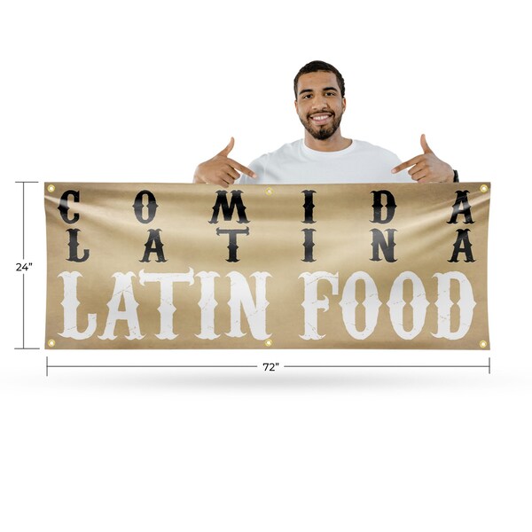 Signmission Comida Latina Latin Food, 24 Inch x 72 Inch, Vinyl Banner - B-72-30521