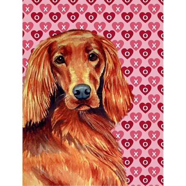 Patioplus 11 x 15 in. Irish Setter Hearts Love And Valentines Day Portrait Flag Garden Size - PA252060