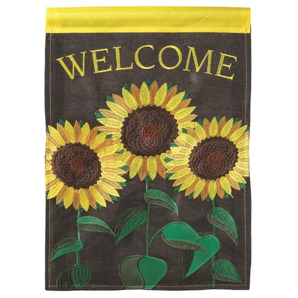Dicksons Double Applique Sunflowers Burlap Garden Outdoor Flag - M011019