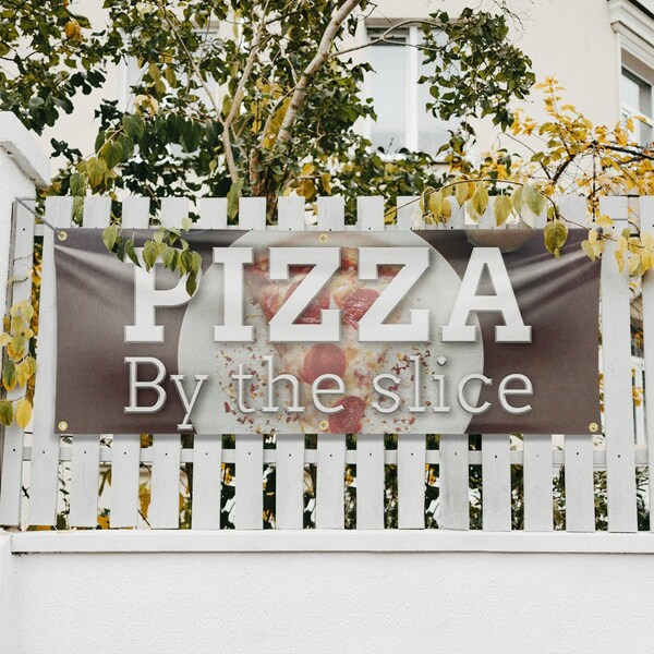 Signmission Pizza by the Slice, 24 Inch x 72 Inch, Vinyl Banner - B-72-30805