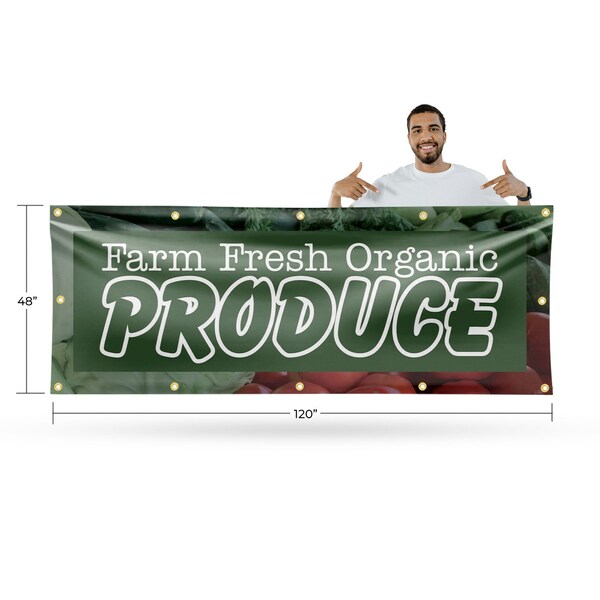 Signmission Farm Fresh Organic Produce, 48 Inch x 120 Inch, Vinyl Banner - B-120-30605