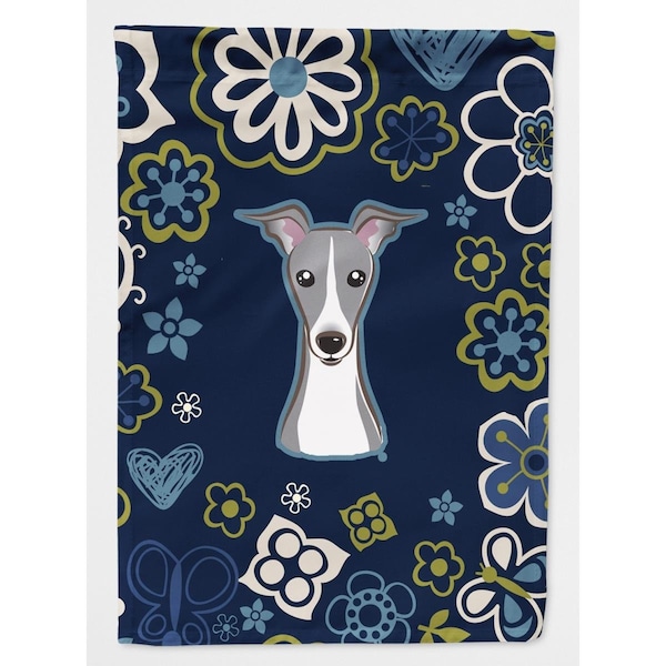 Carolines Treasures Blue Flowers Italian Greyhound Garden Size Flag - BB5087GF