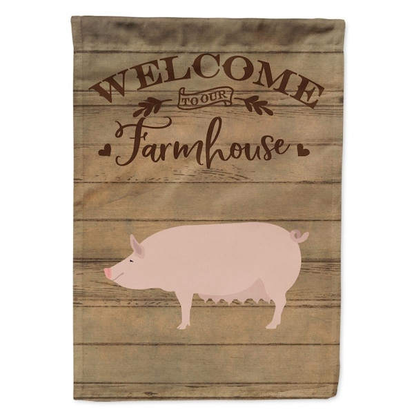 Carolines Treasures English Large White Pig Welcome Canvas House Flag - 28 x 0.01 x 40 in. - CK6882CHF