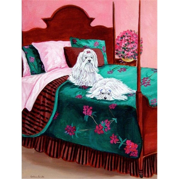 Carolines Treasures Maltese Waiting on Mom Canvas Flag - House Size- 28 x 40 in. - 7110CHF