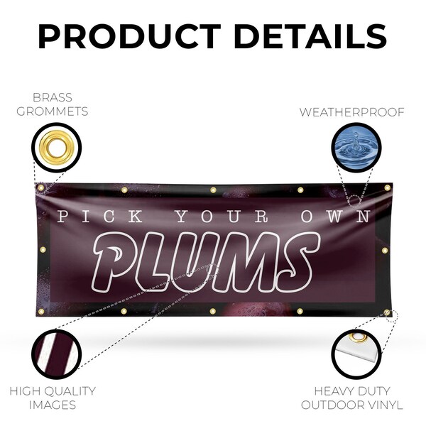 Signmission Pick Your Own Plums, 48 Inch x 120 Inch, Vinyl Banner - B-120-30795