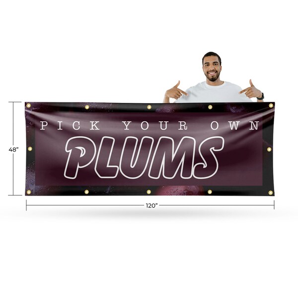 Signmission Pick Your Own Plums, 48 Inch x 120 Inch, Vinyl Banner - B-120-30795