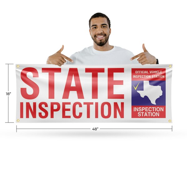 Signmission Texas State Inspection, 18 Inch x 48 Inch, Vinyl Banner - B-30885