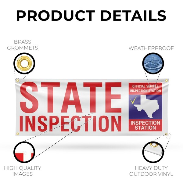 Signmission Texas State Inspection, 18 Inch x 48 Inch, Vinyl Banner - B-30885
