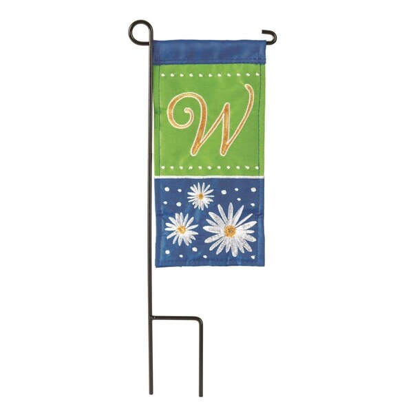 Dicksons 4 x 85 in Flag Double Applique Daisy Monogram W Burlap Mini I Flag With Pole - M040056