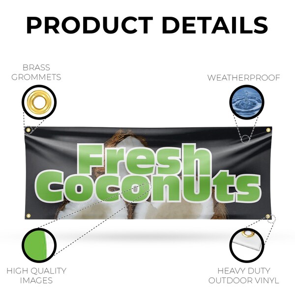 Signmission Fresh Coconuts, 18 Inch x 48 Inch, Vinyl Banner - B-30653