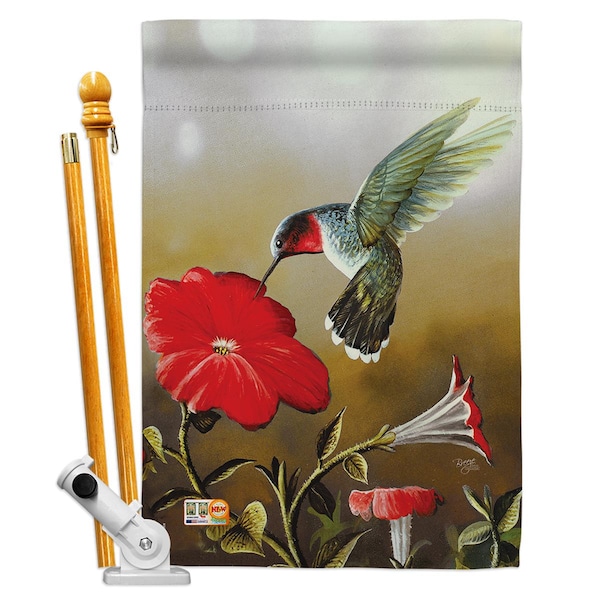 Gardencontrol 28 x 40 in. Ruby Hummingbird Garden Friends Birds Vertical Double Sided House Flag Set - GA2014570