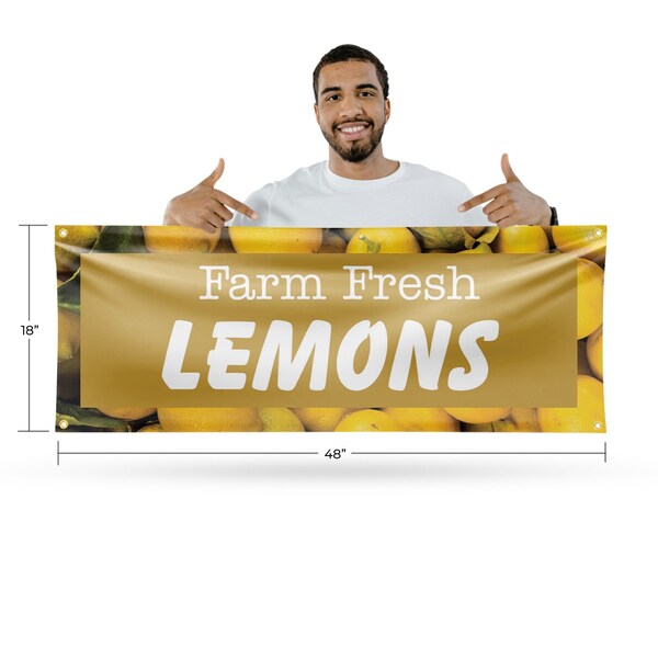 Signmission Farm Fresh Lemons, 18 Inch x 48 Inch, Vinyl Banner - B-30599