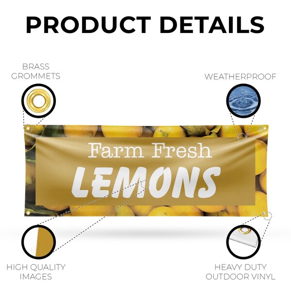 Signmission Farm Fresh Lemons, 18 Inch x 48 Inch, Vinyl Banner - B-30599