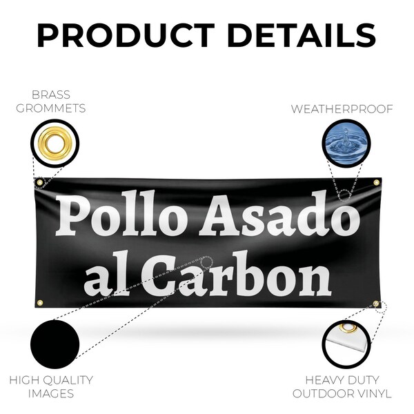 Signmission Pollo Assado al Carbon, 18 Inch x 48 Inch, Vinyl Banner - B-30811