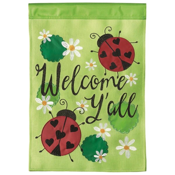 Dicksons 13 x 18 in Flag Double Applique Lady Bug Welcome Yall Burlap Grd - M011080