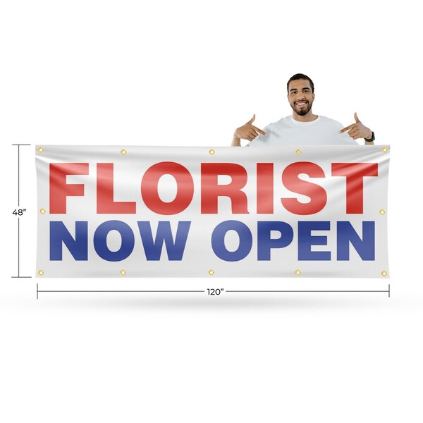 Signmission Florist Now Open, 48 Inch x 120 Inch, Vinyl Banner - B-120-30638