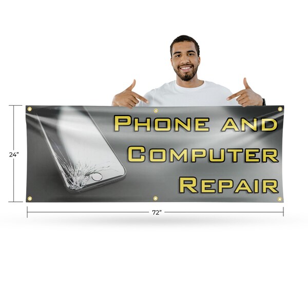 Signmission Phone and Computer Repair, 24 Inch x 72 Inch, Vinyl Banner - B-72-30787