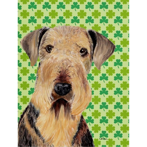 Patioplus 15 x 15 in. Airedale St. Patricks Day Shamrock Portrait Garden Size Flag - PA247184
