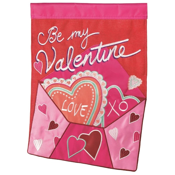 Dicksons 13 x 18 in. Flag Double Applique Be My Valentine Burlap Garden - M011111