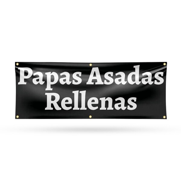Signmission Papas Asadas Rellenas, 24 Inch x 72 Inch, Vinyl Banner - B-72-30774