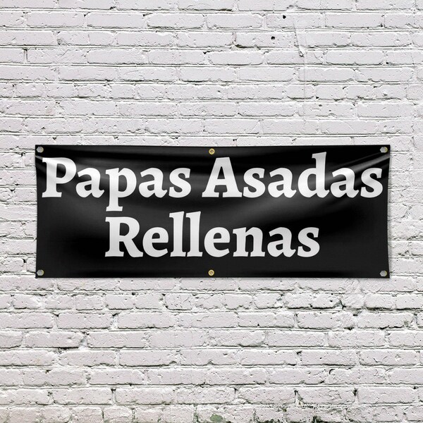 Signmission Papas Asadas Rellenas, 24 Inch x 72 Inch, Vinyl Banner - B-72-30774