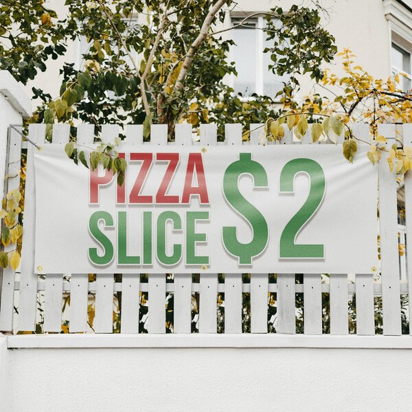 Signmission Pizza Slice $2, 24 Inch x 72 Inch, Vinyl Banner - B-72-30806