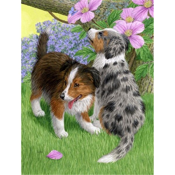 Carolines Treasures Sheltie Puppies Flag Canvas House Size - ASA2166CHF