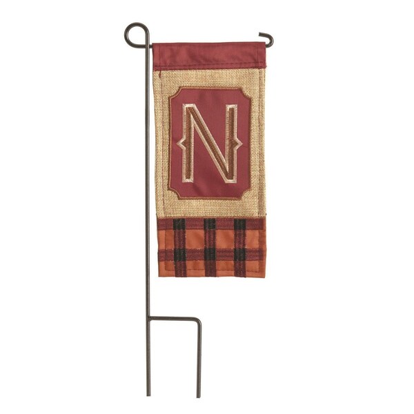 Magnolia Gardens 4 x 85 in Double Applique Fall Monogram N Burlap Mini Garden Flag - M040032