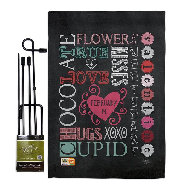 Gardencontrol 13 x 18.5 in. Valentines Subway Spring Valentines Vertical Dbl Sided Garden Flag Set w/Banner Pole - GA4124639