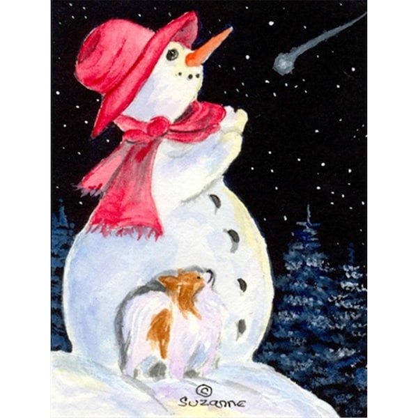 Carolines Treasures 28 x 40 in. Snowman with Papillon House Size Canvas Flag - SS8793CHF