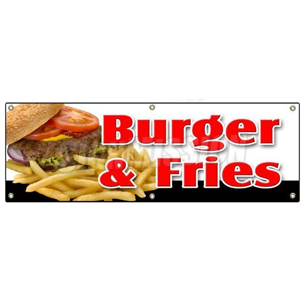 Signmission BURGER & FRIES BANNER SIGN cheeseburger french fries grill beef cheese - B-72 BURGER & FRIES