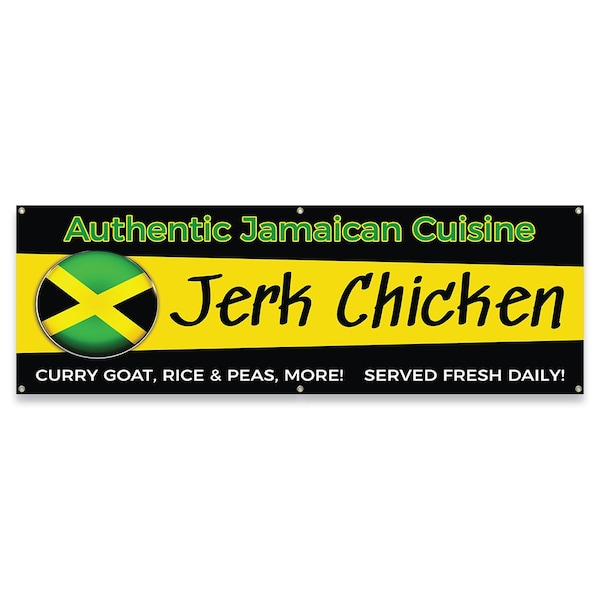 Signmission Authentic Jamaican Cuisine Jerk Chicken Curry Goat Banner Concession Stand Food Truck Single Sided - B-72-30009