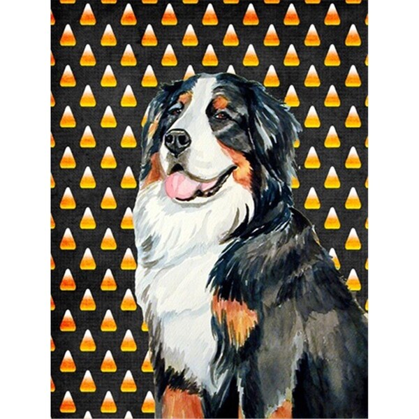 Patioplus 11 x 15 in. Bernese Mountain Dog Candy Corn Halloween Portrait Garden Size Flag - PA246597