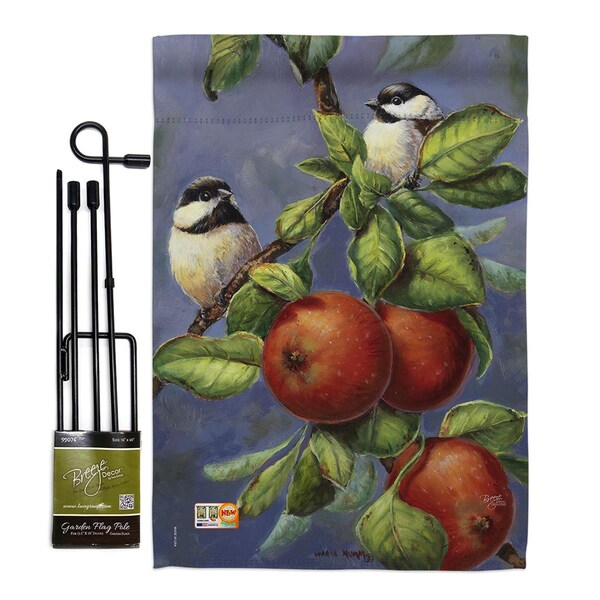 Gardencontrol 13 x 18.5 in. Chickadees & Apples Garden Friends Birds Vertical Double Sided Flag Set w/Banner Pole - GA4122903