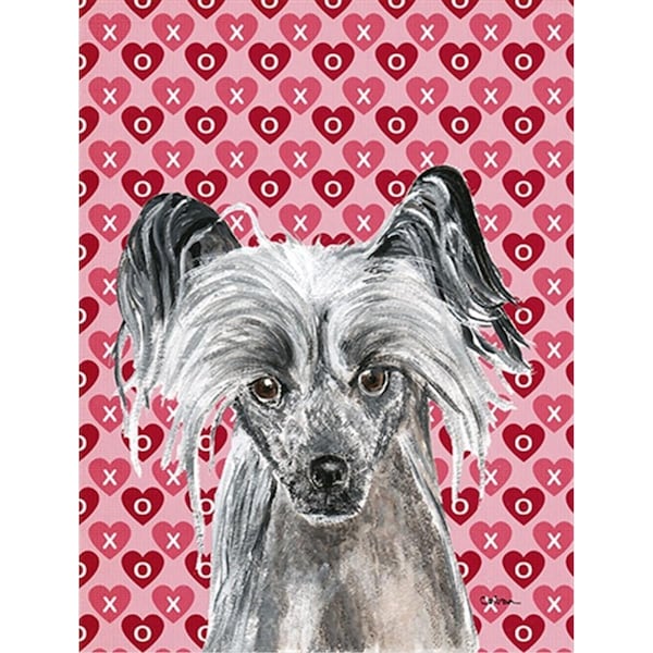 Patioplus Chinese Crested Valentines Love Flag Canvas House Size - PA3426681
