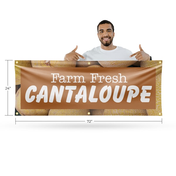 Signmission Farm Fresh Cantaloupe, 24 Inch x 72 Inch, Vinyl Banner - B-72-30584