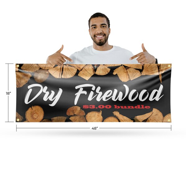 Signmission Dry Firewood $3.00 a Bundle, 18 Inch x 48 Inch, Vinyl Banner - B-30552