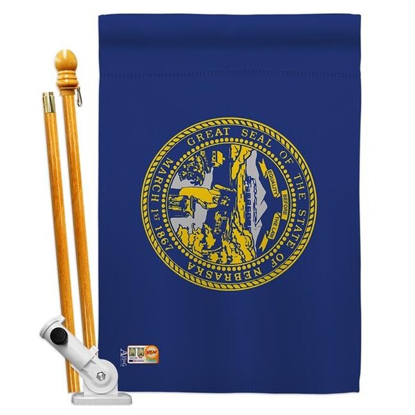 Americana Home & Garden Americana Home & Garden AA-SS-HS-140528-IP-BO-D-US18-AG 28 x 40 in. Nebraska States Impressions Decorative Vertical Double Sided House Flag Set & Pole Bracket Hardware Flag Set - HS140528-BO